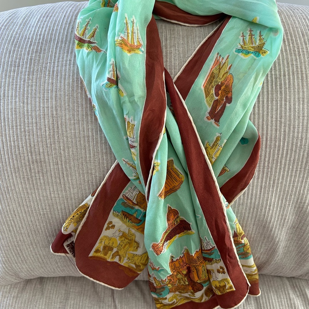 Vintage silk Nautical Print Scarf